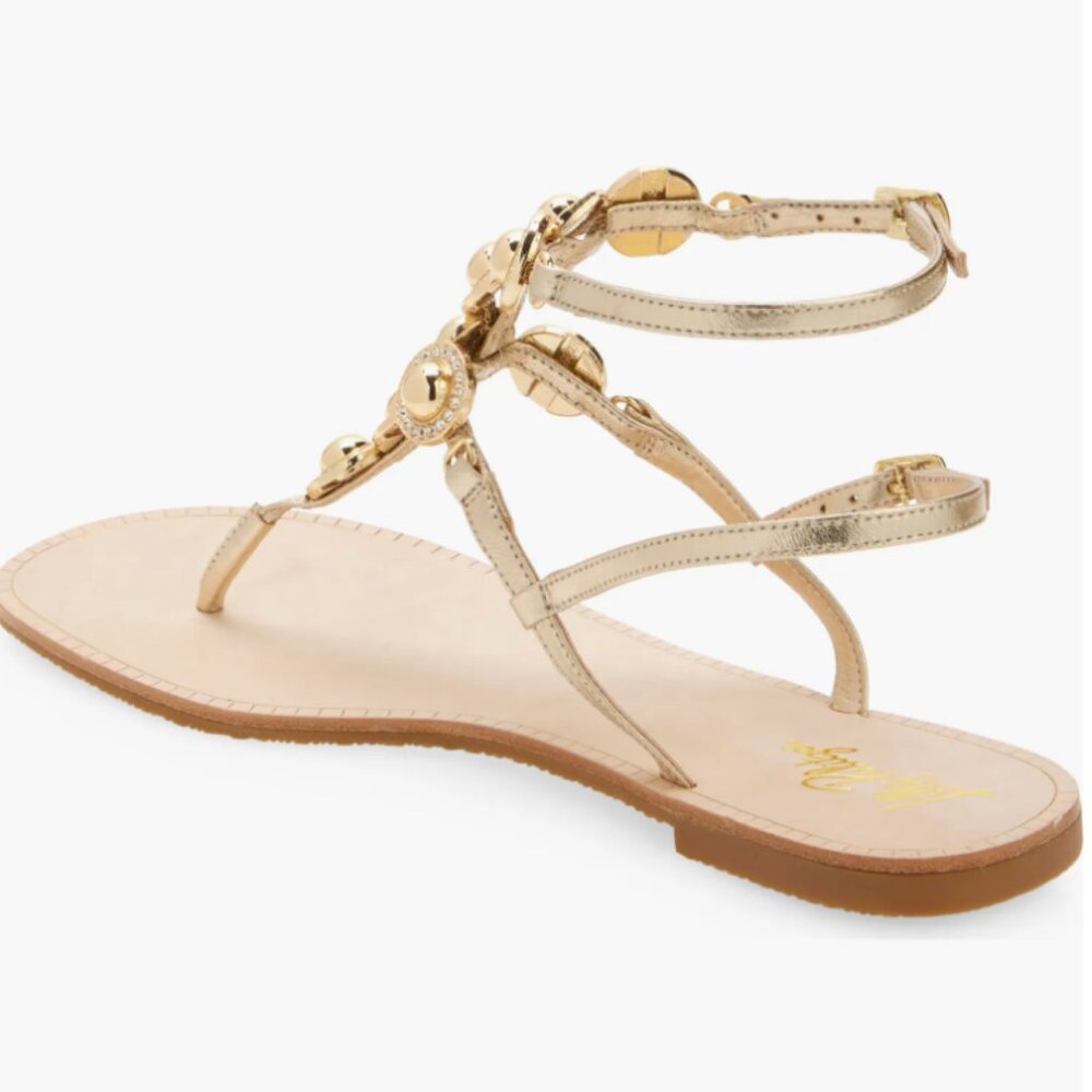 Lilly Pulitzer Gold T-Strap Jeweled Flat Sandals - Picture 2 of 3